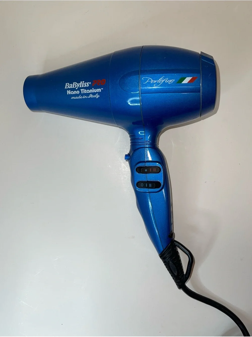 BaByliss Metallic Blue Nano Titanium Hair Dryer with Italian Flag Accent